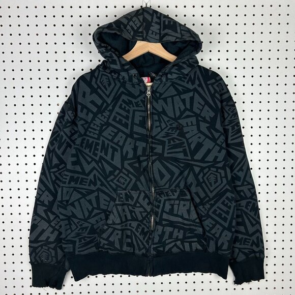 Element Black Y2K Hoodie Sweatshirt Size Small Distressed All Over AOP Full Zip - Picture 2 of 7
